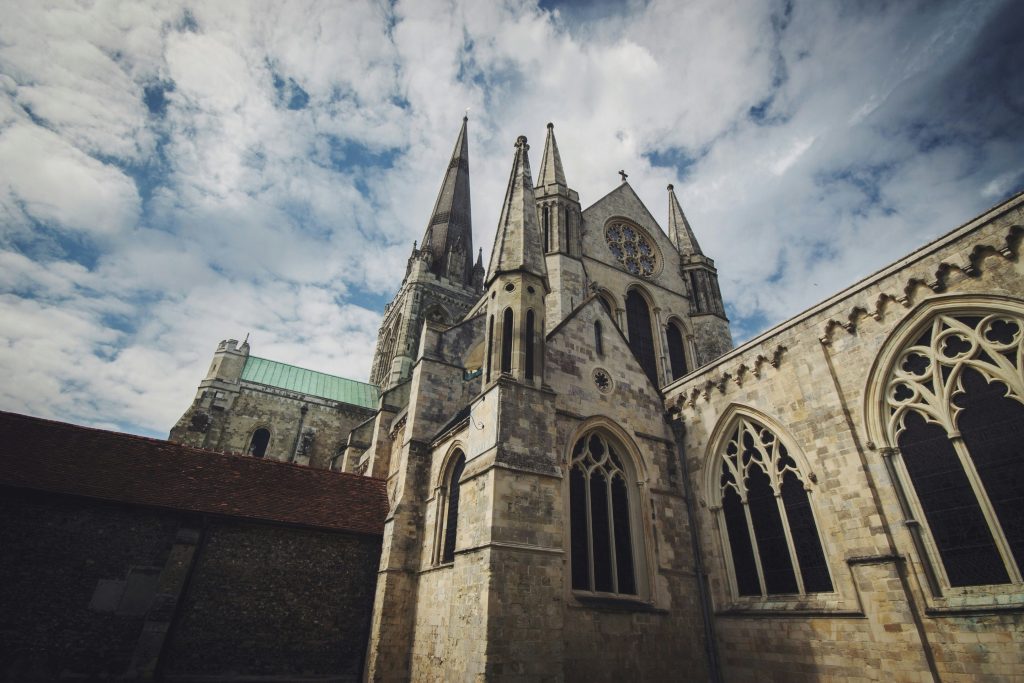 Building Architecture Clouds Cloud Church Grey Window Catholic Christianity Windows Gothic Cathedral Cloudy Arch Outside Exterior Arches Historic Steeple Chichester High Resolution Images